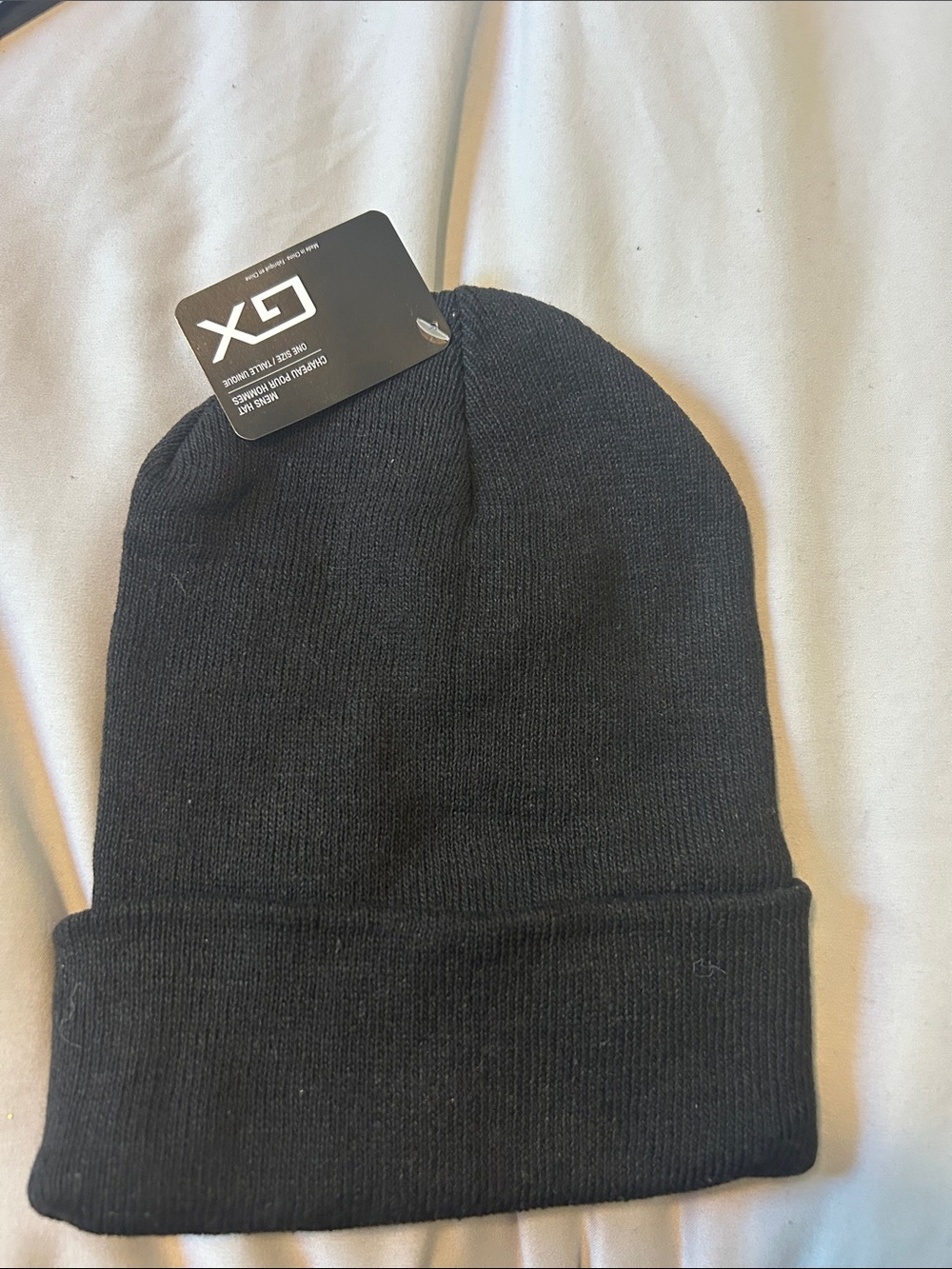 GX Black Knit Cuffed Beanie for Men